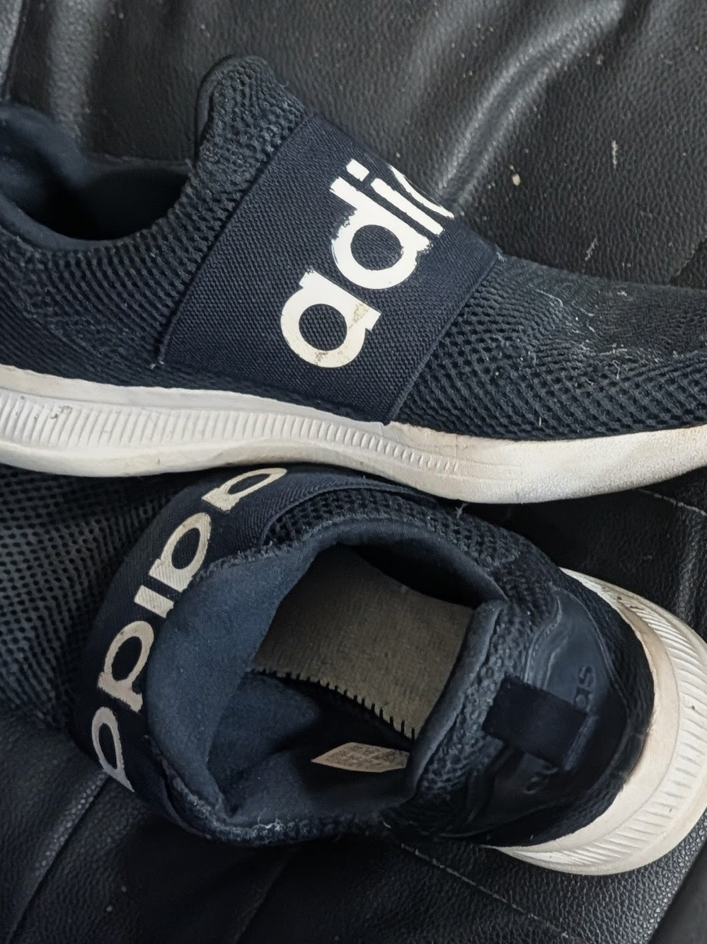 adidas Mens Navy Black Slip-On Athletic Sneakers with White Sole